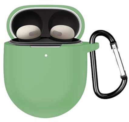 Case for Google Pixel Buds Pro/Pixel Buds Pro 2 with Carabiner,Anti-Scratch Premium Soft Silicone Full Protective Case,Shockproof Ultra Slim Headphone Protective Case,Green