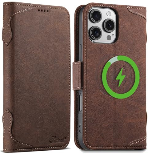 SINIANL for iPhone 16 Pro Wallet Case Compatible with MagSafe Wireless Charging, Magnetic Leather Case with Card Slots Holder Kickstand Flip Folio Cover Case Wallet for iPhone 16 Pro Brown