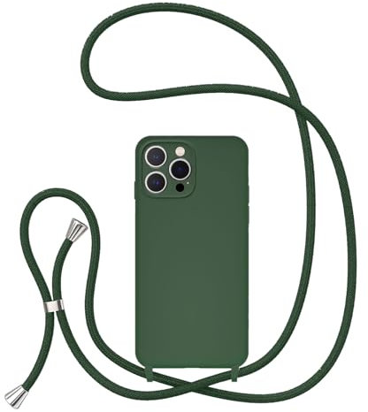 UEEBAI Lanyard Case for iPhone 16 Pro Max 6.9, Crossbody Liquid Phone Cover Necklace Cord Strap Soft Shockproof Protective Case - Dark Green