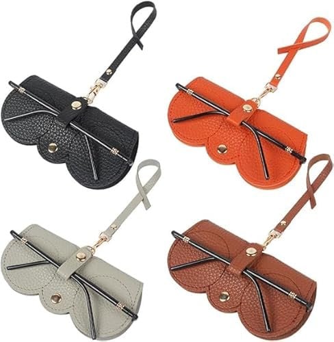 suzmei 4PCS Sunglasses Case - Soft Leather Sunglasses Bag, Anti-Scratch Slim Glasses Case with Belt Clip, Travel Protective Cover for Glasses (Black,orange,brown,gray)