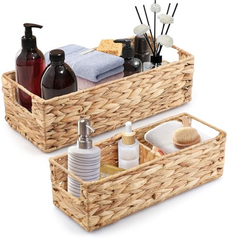 imposyu Lot de 2 Paniers de Rangement Tressés Plateau Tissé Salle de Bain Rectangulaire Panier en Tissés pour Organisateur Panier Rangement avec Poignée pour Salle de Bain, Cuisine, Salon