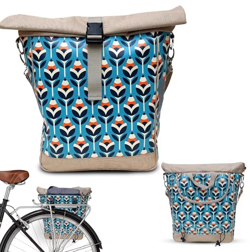 Ikuri Fahrradtasche für Gepäckträger Satteltasche Einzeltasche Packtasche, abnehmbar, mit Tragegurt zum Umhängen, aus Plane, Unisex, Wasserdicht - Modell Scandinavia
