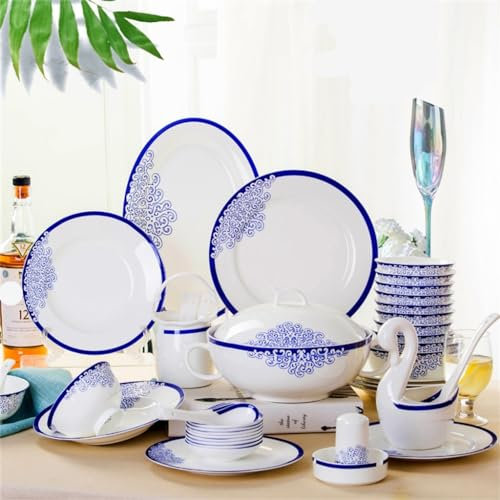 WOTZOV Geschirrset, 60-teilig, Knochenporzellan, Keramikschüssel und weiße Glasur, mittelfarbig, Haushaltsgeschirrset