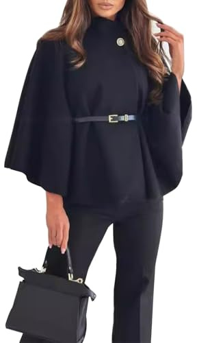 Damen Poncho Pullover Rollkragen Strick Ponchos Capes Frauen Mit Gürtel Winterpullover Elegant Winterumhang Damenpullover Winter Herbstjacke Frühling Umhang Geschenk Geburtstag Weihnachten