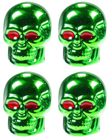 Bduttlefish Totenkopf-Reifenventilkappen, Universelle Passform, Kunststoff, Autoreifenventilkappen, Ventilkappe, Automotive, Grün