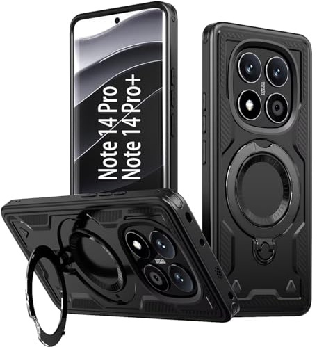 KANSi Coque pour Xiaomi Redmi Note 14 Pro 5G/4G, Redmi Note 14 Pro+ (Plus), Poco X7 5G, Militaire Etui Antichoc Housse avec Téléphone avec Anneau et Support - Coques Noir
