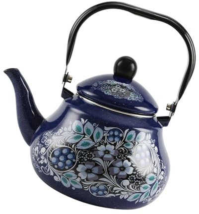 MagiDeal Enamel Tea Kettle Enamel Teapot Sturdy Blue with Lid Juice Jar Water Pitcher Teapot for Restaurant Office Home Kitchen Coffee, 1.5L