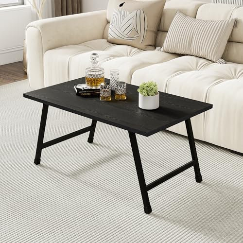 FOUBAM Rechteckiger Couchtisch,Klappbarer Niedriger Couchtisch,Stubentisch Stabiler Wohnzimmertisch Kaffeetisch Sofatisch für Wohnzimmer,Beistelltisch einfacher Aufbau Metall,Schwarz