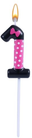 Pink Black Birthday Candles for Girls, Cartoon Mouse Number Candle Cake Toppers Cute Cupcake Decor Pink Mouse Themed Birthday Decorations Party Supplies (Number 1)