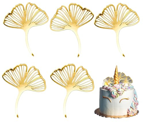 10 Stück goldene Ginkgoblätter Kuchen Happy Birthday Backzubehör