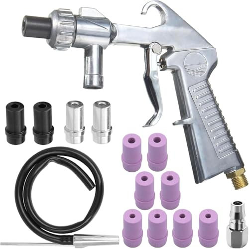 Pistola Sabbiatrice Per Compressore 13 Ugelli, Unità Di Sabbiatura Con 8 Ugelli In Ceramica E 4 Ugelli In Metallo, Pistola Per Sabbiatura Con Tubo In Gomma (1m) Portatile Per Lucidatura Superficiale