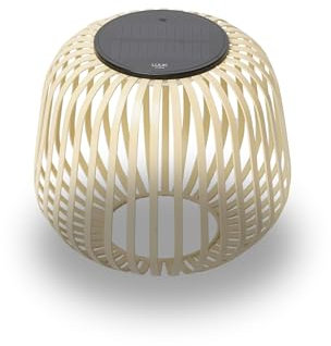 LUUK Studio Moderne Solarlampe für Garten, Balkon oder Terrasse, warmweißes Licht & dimmbare Helligkeit, Tischleuchte aus Metall mit herausnehmbarem Solarmodul, dekoratives Windlicht, Sand Braun