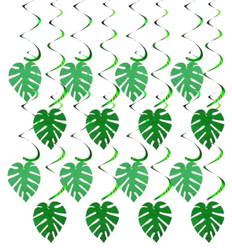 32 Stück Palmblätter Spiral Girlanden, Hawaii Deckenhänger Spiral, Wirbel Deko Spiralen Grün, Hängende Spiralen Girlande, Hängende Wirbel Deko für Tropischen Sommer Beach Party Deko, Hawaii-Party