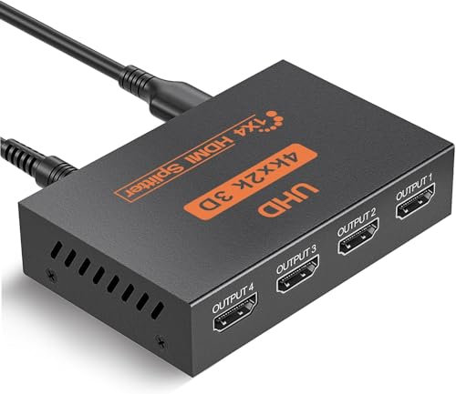 HDMI Splitter 1 Entrada 4 Salidas Splitter HDMI Compatible con Visualización Simultánea 4K@60HZ 3D UHD 1080P Duplicador Hdmi para DVD, HDTV, PS3/4, X-Box, Monitor, Proyector
