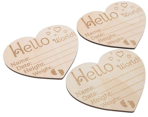 Sosoport 3stücke Holzernes Zur Geburtsanzeige Neugeborenen-namensschild Mit Herzform Geburtsanzeigeschild Für Aufzeichnen Von Geburtsdaten Namen Und Gewicht