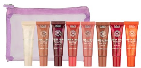 MUA Hydra Juice Shimmer Peptide Lip Balm, Birthday Gift Set, (Set of 8) | Includes 8 Shimmer Shades, Hydrating Formula Infused with Vitamin E, Vegan & Cruelty Free