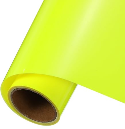 QUARKZMAN Giallo Fluorescente Termoadesivo Vinile Adesivo, 12 x 5FT Rotolo Vinile Adesivo Permanente Termoadesivo per Decalcomanie Taglio, Cartelli, Scrapbooking, Artigianato, Casa