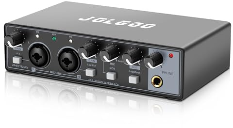 Jolgoo 2x2 USB Audio Interface, 24-Bit/192kHz Professional Audio Interface for Recording, Streaming and Podcasting, with +48V Phantom Power, Low Latency, Works with Mac/PC/Smartphone