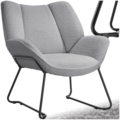 tectake® runder Sessel, Relaxsessel, Teddysessel, Kuschelsessel mit Bouclé Bezug, Plüsch Lesesessel bequem, Loungesessel als Stillsessel, Kinderzimmer, Wohnzimmer Sessel - hellgrau