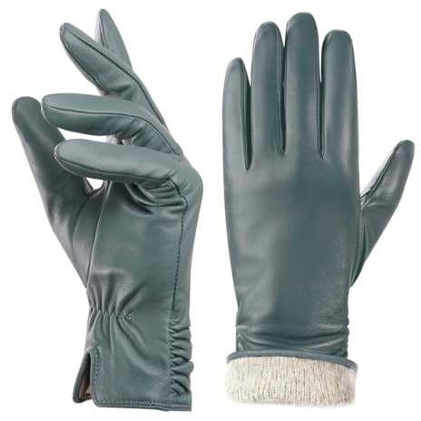 BISON DENIM Damen Winter Lederhandschuhe Warme Kaschmirhandschuhe | Touchscreen-Funktion, Autofahrerhandschuhe, wärmespeichernd, Stretch-Passform