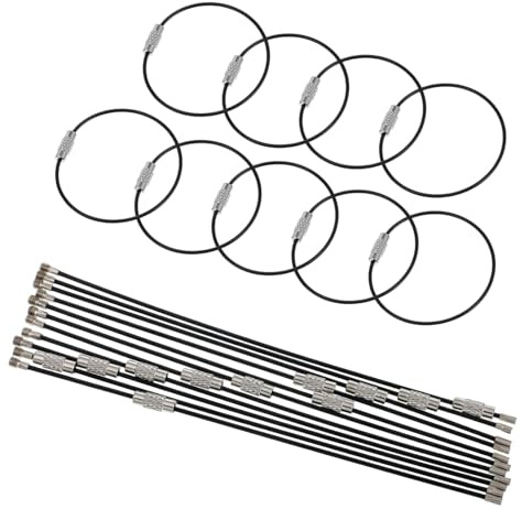 FdcZeyxior 20 PCS Black Wire Keychain Cable, Stainless Steel Wire Ring Large Keyring Hoop 2mm Cable Loop Rings for Hanging Luggage Tags, Keys and ID Tag Keepers (6 Inch)