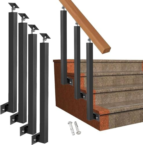 Juego de 4 postes de balaustrada ajustables de 270° para barandilla de escalera de 37.4 pulgadas, kit de pilar para terrazas y patios y columnas
