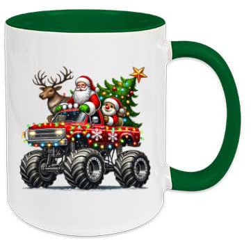 Weihnachtstasse 330 ml – Motiv Santa im Monstertruck mit Rentier & Schneemann – Lustige Weihnachts-Tasse für Kinder, Männer & Auto-Fans – Geschenkidee Weihnachten & Advent