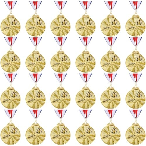 OJMHD 36 Stück Gold Fussball Medaillen für Kinder, Metall Fußball Medaille aus Zinklegierung, Sport Siegermedaillen mit Band für Erwachsener Wettbewerb Schule Verein Party Turnier Sportfest