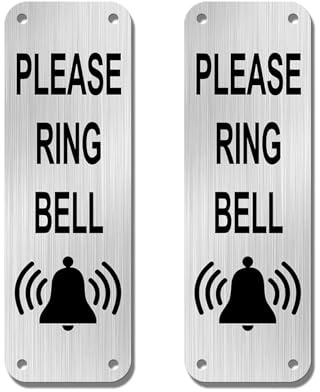 2PCS Please Ring The Bell Door Sign, 15×5cm Aluminum Doorbell Sign with Self-Adhesive & Pre-Drilled Holes, Durable Rustproof Ring Doorbell Plaque, Easy-Mounting for House, Office, Apartment
