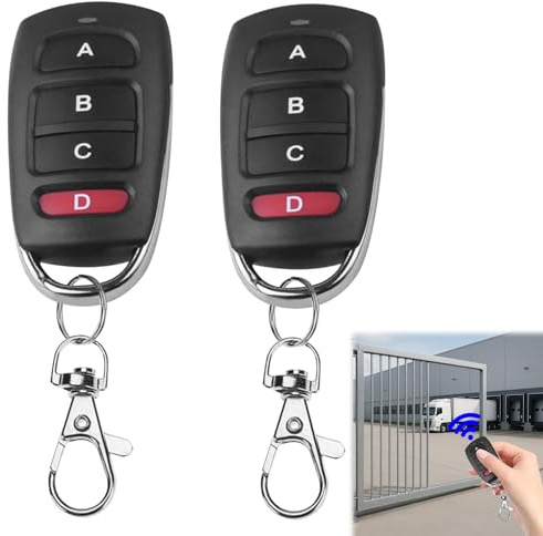 2 telecomandi universali per cancelli, codice telecomando per porta da garage 433,92 MHz, adatti per auto, compatibili con 4 pulsanti, copia chiavi per auto e porta da garage (pulsanti rossi e neri)
