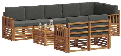 vidaXL Sofagarnituren 9 pcs Natur und Anthrazit Massivholz Akazie, Moderne Garten-Sofa-Garnitur, Robustes Outdoor-Sofa, braunes Akazienholz, stylische Sitzgruppe für deinen Garten