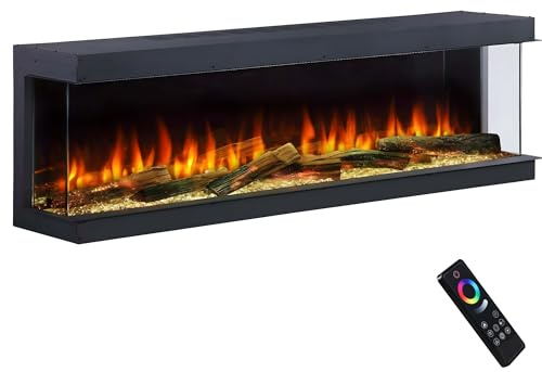Endeavour Fires Deluxe Rosedale 70'' 3-Sided Media Wall Electric Fireplace | Smart Wi-Fi App & Remote, Crackling Fire Sound, LED Logs, Multi-Colour Flame Effect, Black Reflective Mirror, 1.5kW Heater