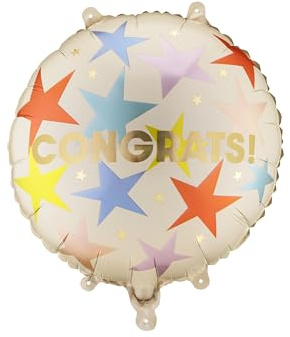 Folienballon Congrats 35 cm – Luftballon Glückwunsch mit bunten Sternen & Goldschrift, Helium geeignet, Ballon für Abitur, Prüfung, Geburtstag & Erfolg