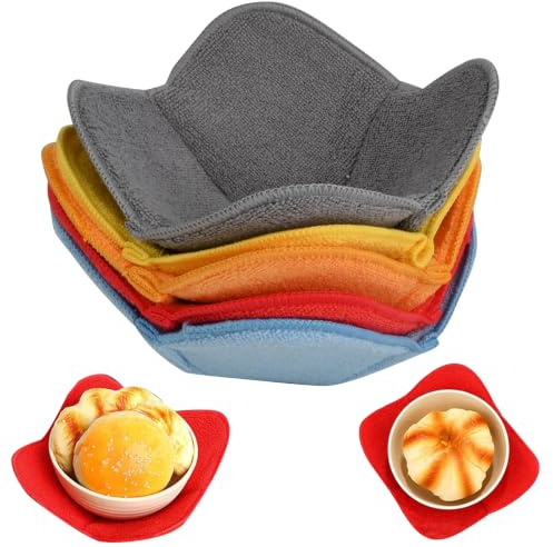 Merzio Microwave Bowl Cosies Holders Set, Machine Washable Heat Resistant Soup Plate Huggers, Anti-Scald Insulated Pads for Hot Food