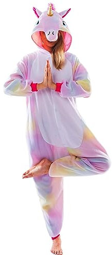 Spooktacular Creations Unisex Erwachsene Pyjama Schlafanzug, Plüsch Damen Herren Jumpsuit Jumpsuit Einhorn Tier Kostüm Halloween Karneval Kostüm (Large)