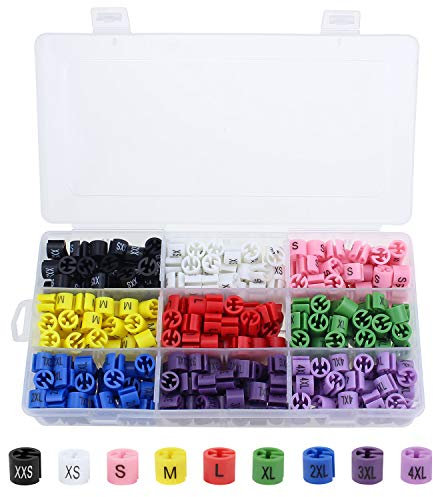 Dreamtop 450 Stück Größenfinder Kleiderbügel Kleiderschrank Größe Trenner Kleidergrößen Teiler Kleiderbügel Marker 9 Größen Set (XXS - 4XL) für die Farbkodierung von Kleidungsstücken Schrank