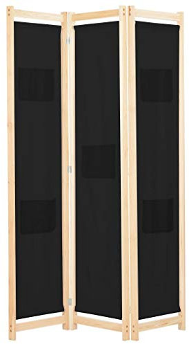 vidaXL Holz Raumteiler 3-TLG. Paravent Trennwand Umkleide Sichtschutz Spanische Wand Raumtrenner Stellwand Schwarz 120x170x4 cm Stoff Klappbar Platzsparend