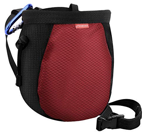 MoKo Klettern Chalkbag, Bouldern Magnesiabeutel mit Einstellbar Gürtel & Karabinerclip Kordelzug Chalk Bag Boulderbag für Klettern Gewichtheben Gymnastik Crossfit - Schwarz & Rot