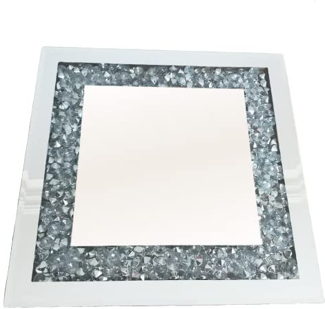 MAC 25 x 25 Square Shape Diamante Mirrored Crystal Candle Plate- an Elegant Addition to Your Home- Best Gift