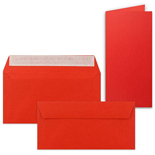 25x Faltkarten-Set mit Briefumschlägen DIN Lang in Rot - 21 x 10,5 cm - Blank Klappkarten und Umschläge für Einladungen und Grüße zu Geburtstag und Hochzeit