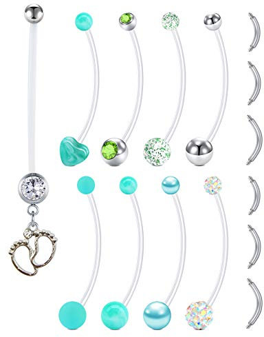 LAURITAMI 6stk Schwangerschaft Bauchnabelpiercing Nabel Ringe Acryl Fleixble Bioflex 14/18/25/32/35/38mm Stab Bauchnabel Piercing