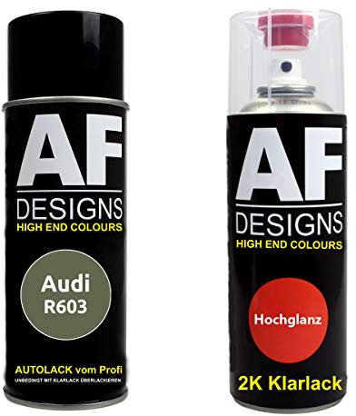 Autolack Spraydose Set für Audi R603 Olivgrün 2K Klarlack Basislack Sprühdose Spraydosen 2x400ml
