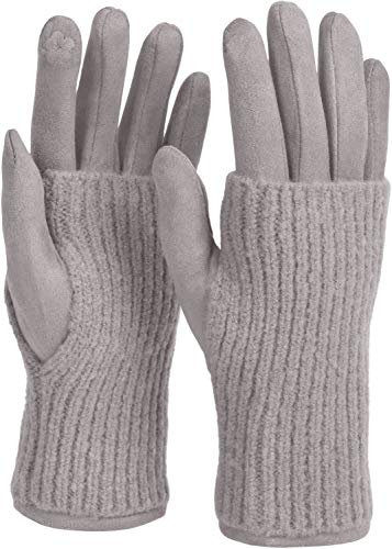 styleBREAKER Kuschelige Damen Touchscreen Handschuhe mit abnehmbaren Strickstulpen, warme Winterhandschuhe für eisige Tage 09010022, Farbe:Hellgrau