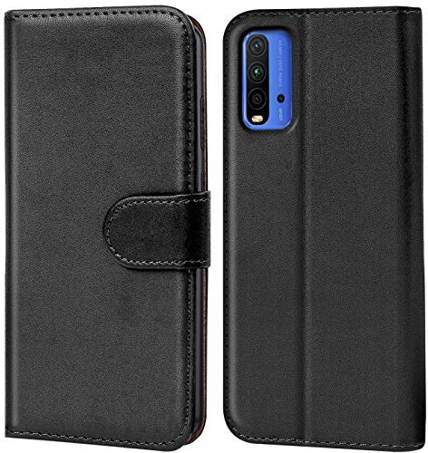 Verco Coque pour Xiaomi Redmi 9T, Housse Portefeuille pour Redmi 9T Etui en Cuir Synthétique Fonction Stand Case, Noir