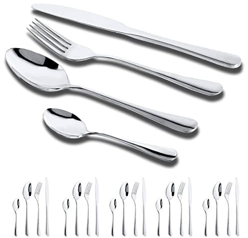 GOODFEER Besteck Set 6 Personen, 24 Teilig Besteckset, Inkl Messer,Gabel Löffel und Dessertlöffel, Cutlery Edelstahl Spiegelpoliert Spülmaschinenfest