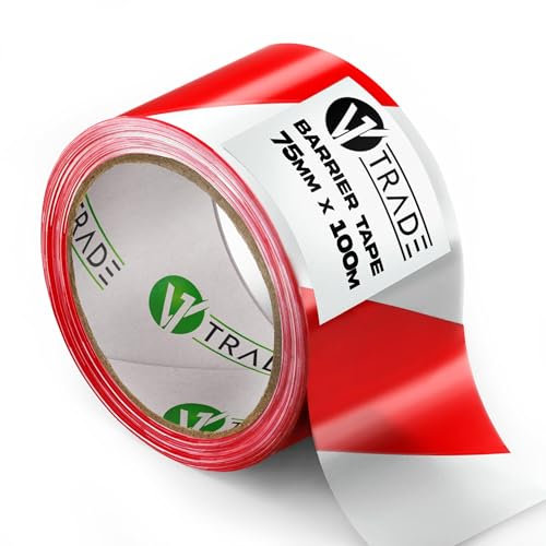 V1 Trade Absperrband Rot Weiß 75mm x 100 m - Flatterband - Warnband Weithin Sichtbar - Trassenwarnband die Baustelle Markieren - Strapazierfähig und Dehnbar Caution Tape