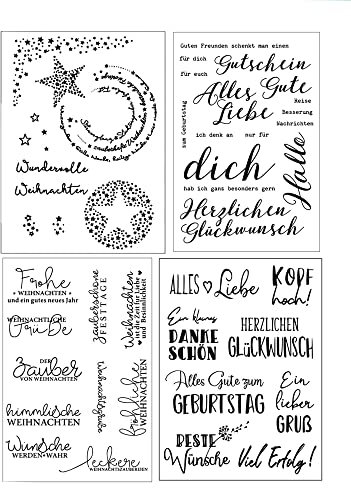 arriettycraft 4 Stück/Set Clear Stamps Transparente Stempel Sets Faohe Weihnachten Stern Alles Liebe Alles Gute Gum Stempel Grußworte Phrase Scrapbooking (set 2)