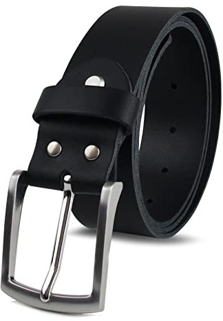 FOMAX Herren Ledergürtel aus Büffelleder, Gürtel Handgemacht, MADE IN GERMANY, für Männer Jeans Anzug, 38mm breit, Länge kürzbar, Echtleder schwarz (Bundweite 110cm)