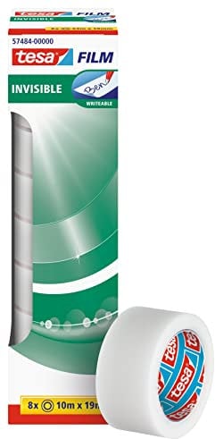 tesa tesafilm invisible - matt-unsichtbares Klebeband - alterungsbeständig und reißfest - 10 m x 19 mm - 8er Pack