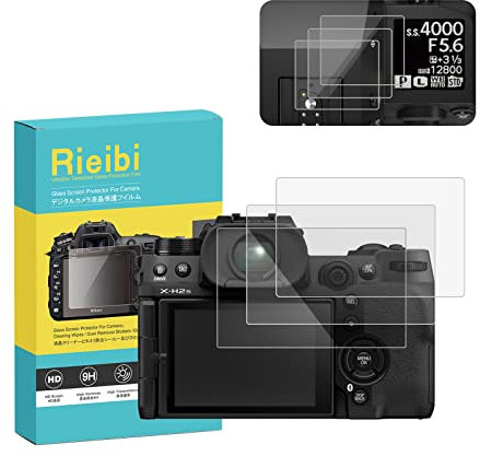 Rieibi (3 Packs) Screen Protector for Fujifilm X-H2S/ X-H2 Digital Camera + Top Screen Protector - 0.33mm 9H Hardness Fuji XH2S XH2 Tempered Glass Film - Anti-Fingerprint Anti-Scratch